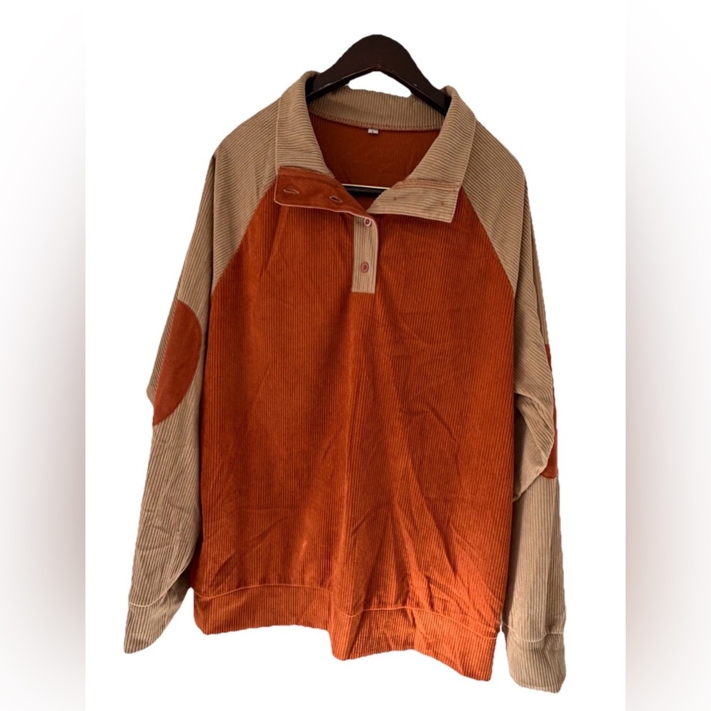 Men's Retro Fashion Corduroy Long Sleeve Button Shirt Stand Collar Elbow Patch